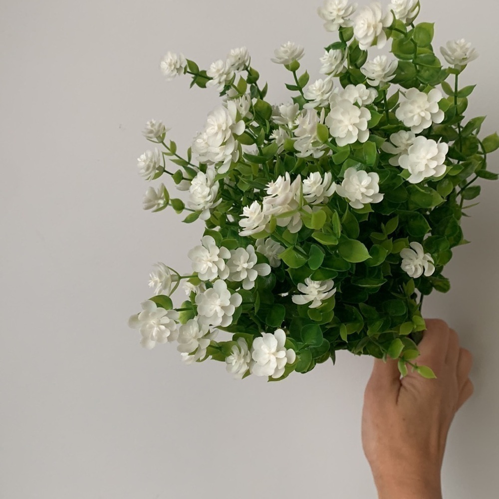 Faux greenery set of 3  stems white flowers home Decor spring summer - Picture 12 of 14